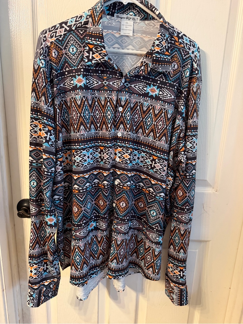 Cowgirl Tuff Button-Down Top in Blue, Brown and White